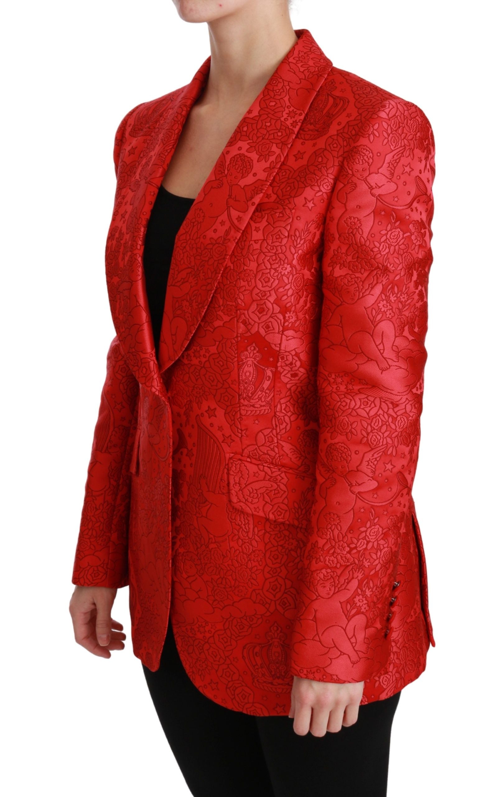 Roter Blazer mit floralem Engelsmuster