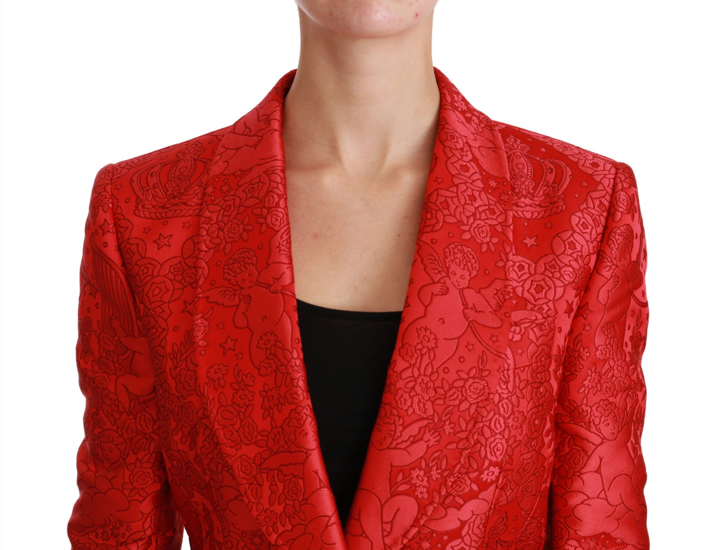 Roter Blazer mit floralem Engelsmuster