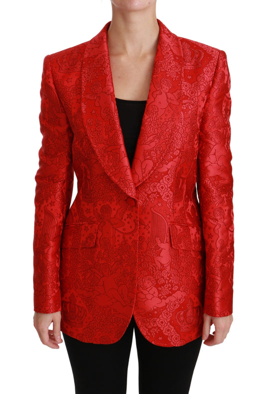 Roter Blazer mit floralem Engelsmuster