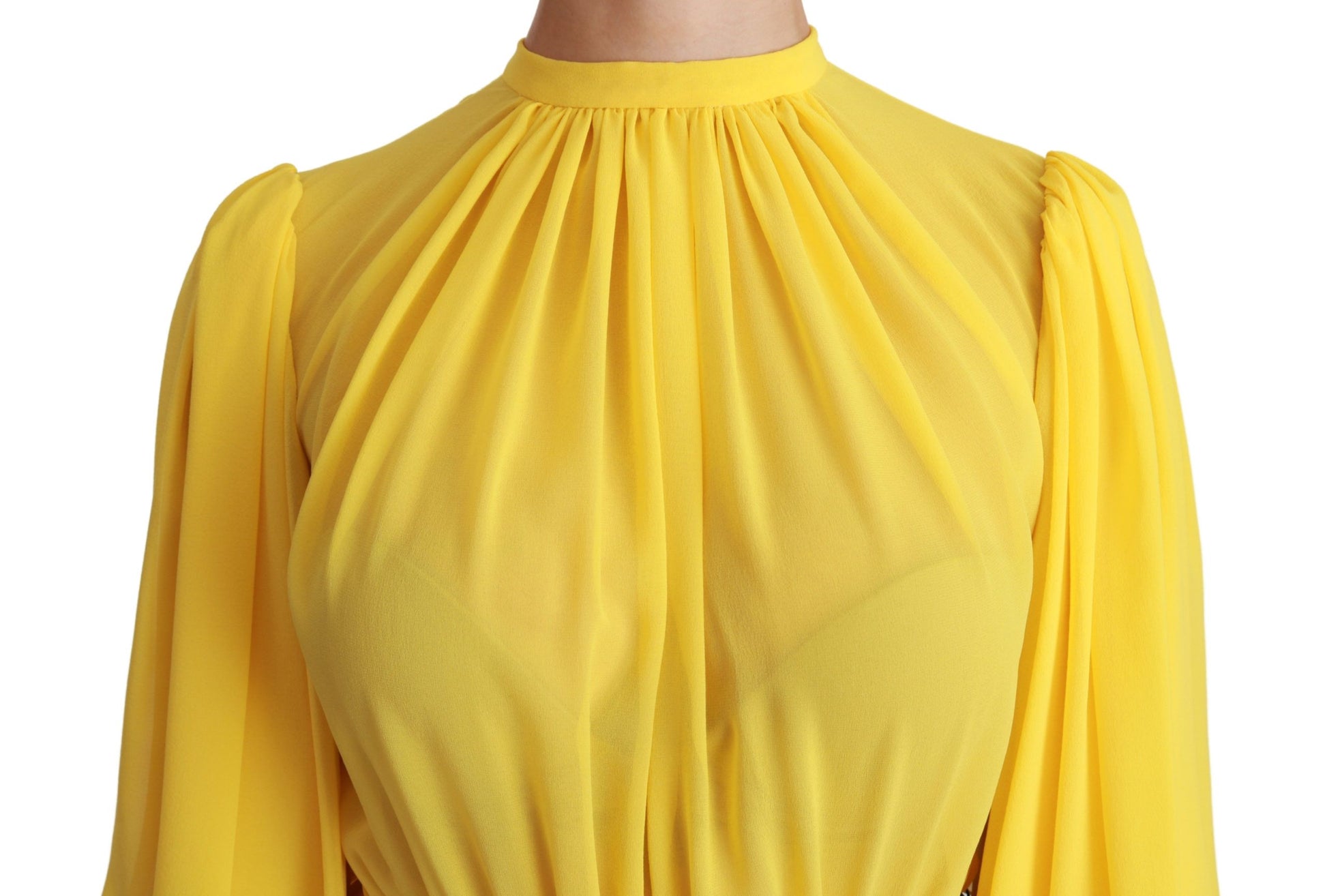 Vestido corto plisado de seda en forma de A en amarillo brillante