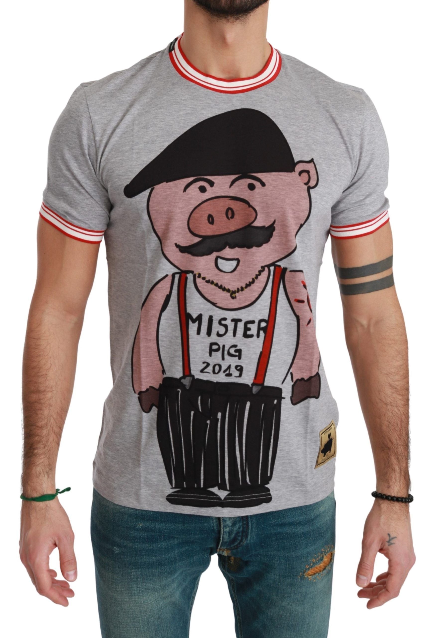 Camiseta elegante de algodón gris con motivo del Año del Cerdo