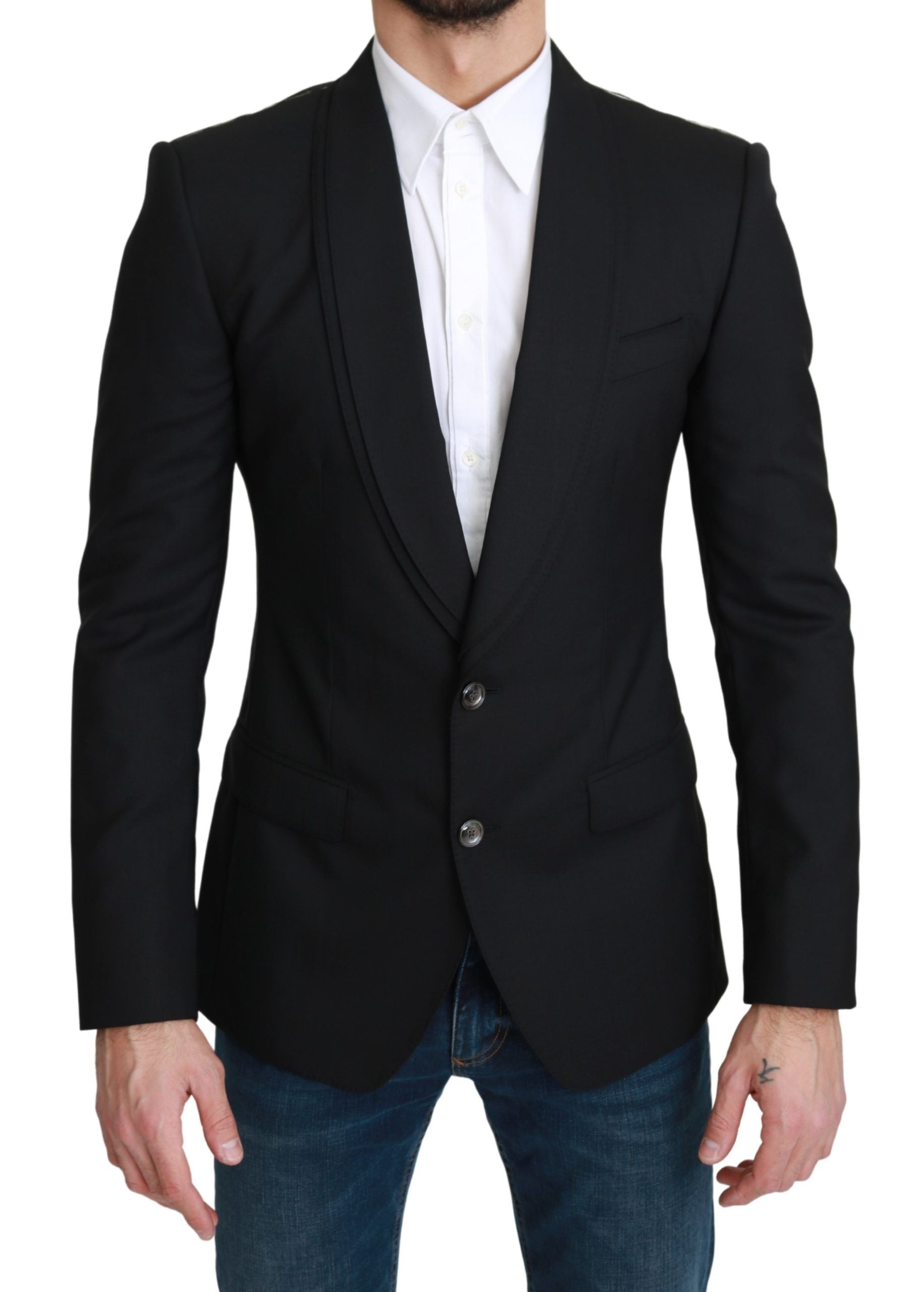 Elegante blazer formal de lana virgen negra