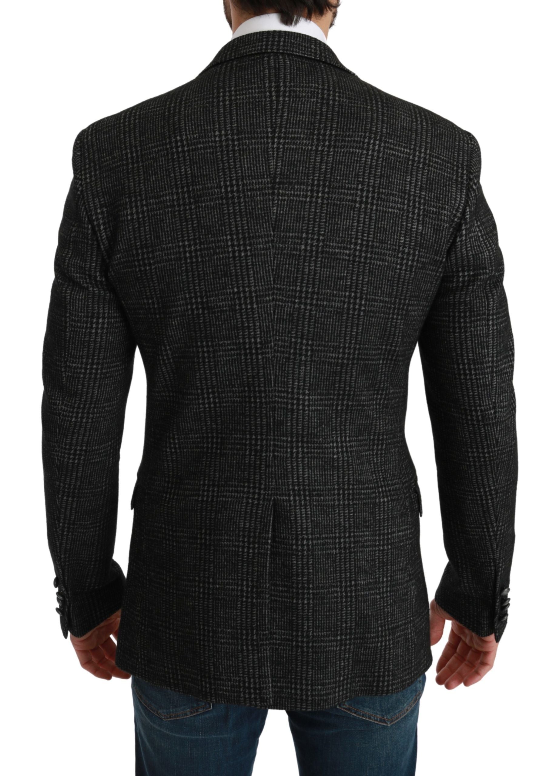 Elegant Gray Plaid Slim Fit Blazer