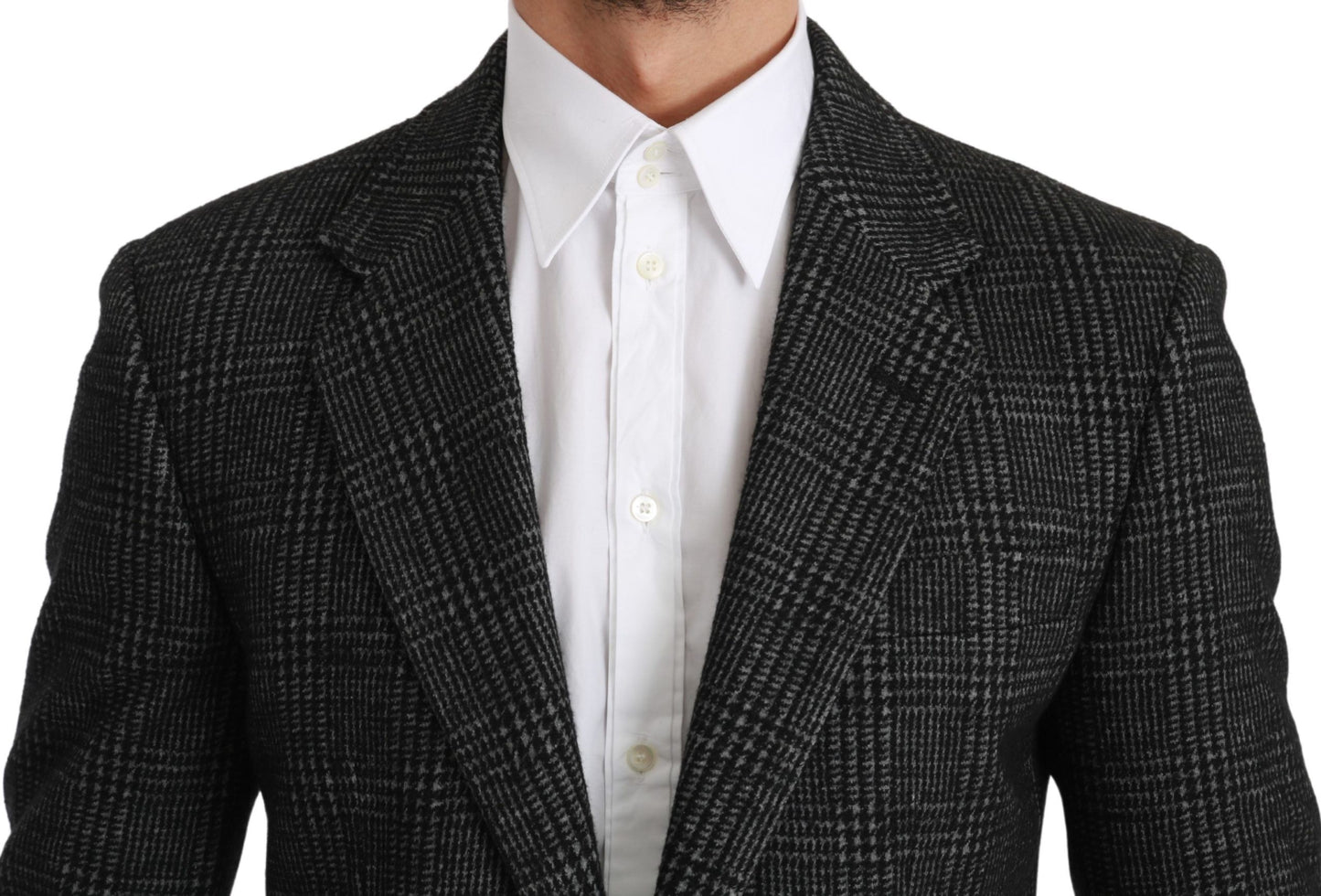 Elegant Gray Plaid Slim Fit Blazer