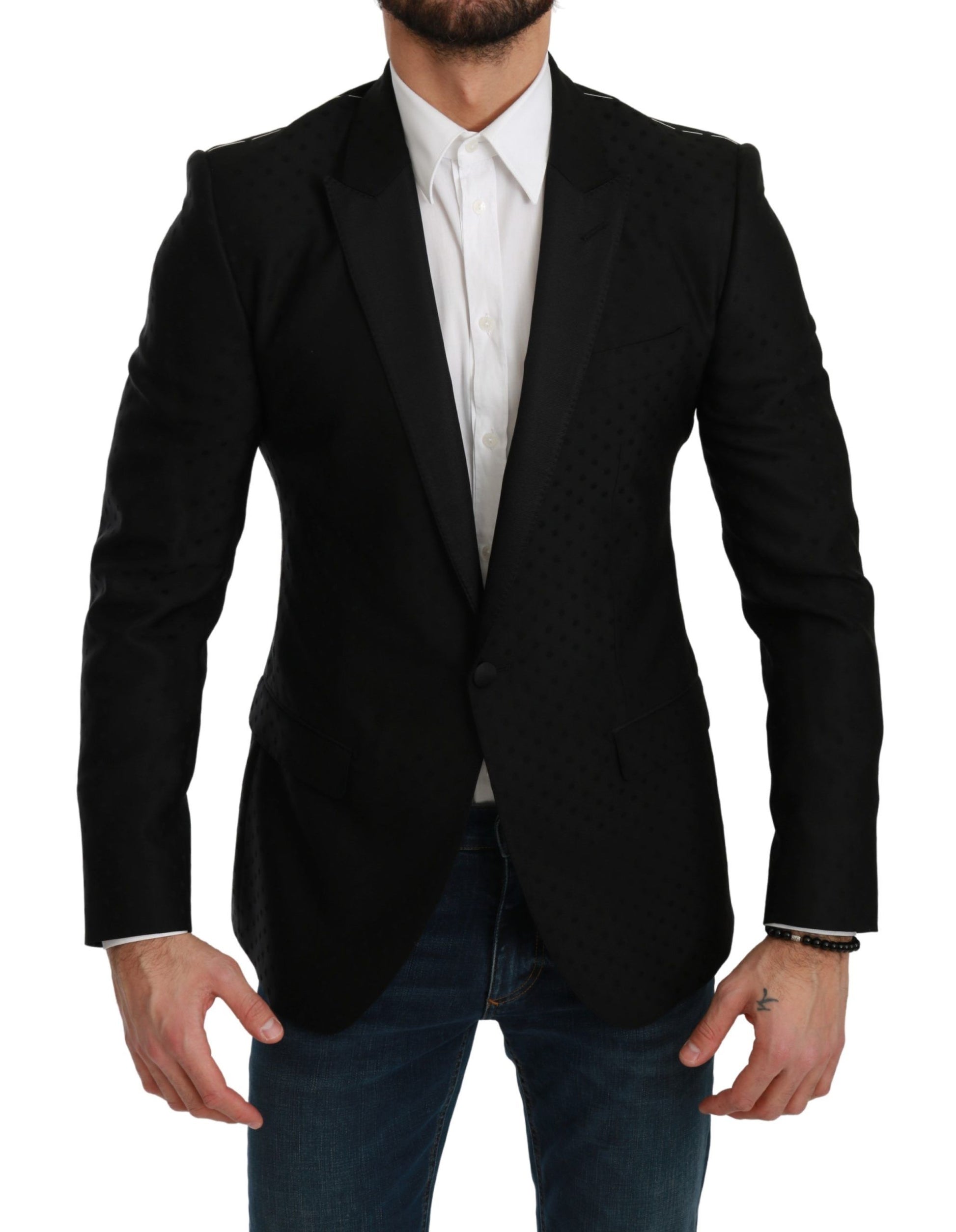 Eleganter schwarzer Blazer aus Wollmischung mit Punkten