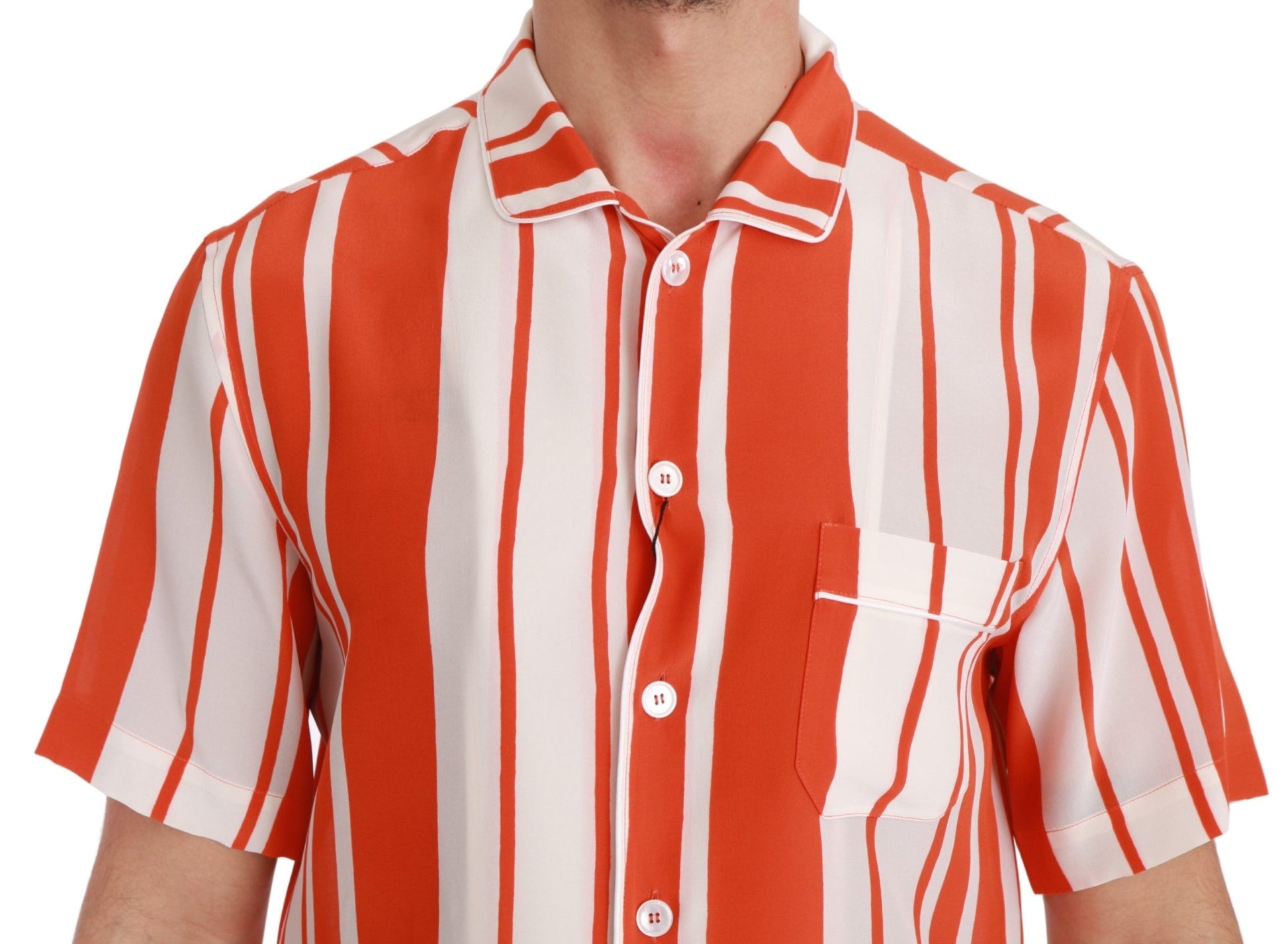 Camisa elegante de seda a rayas - Blanca y naranja