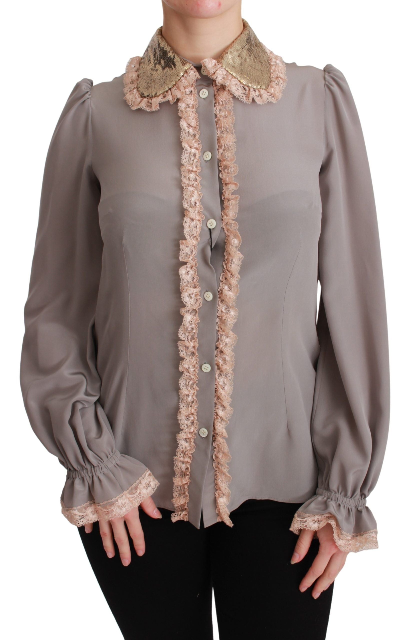 Elegant Silk Blend Sequin Collar Shirt