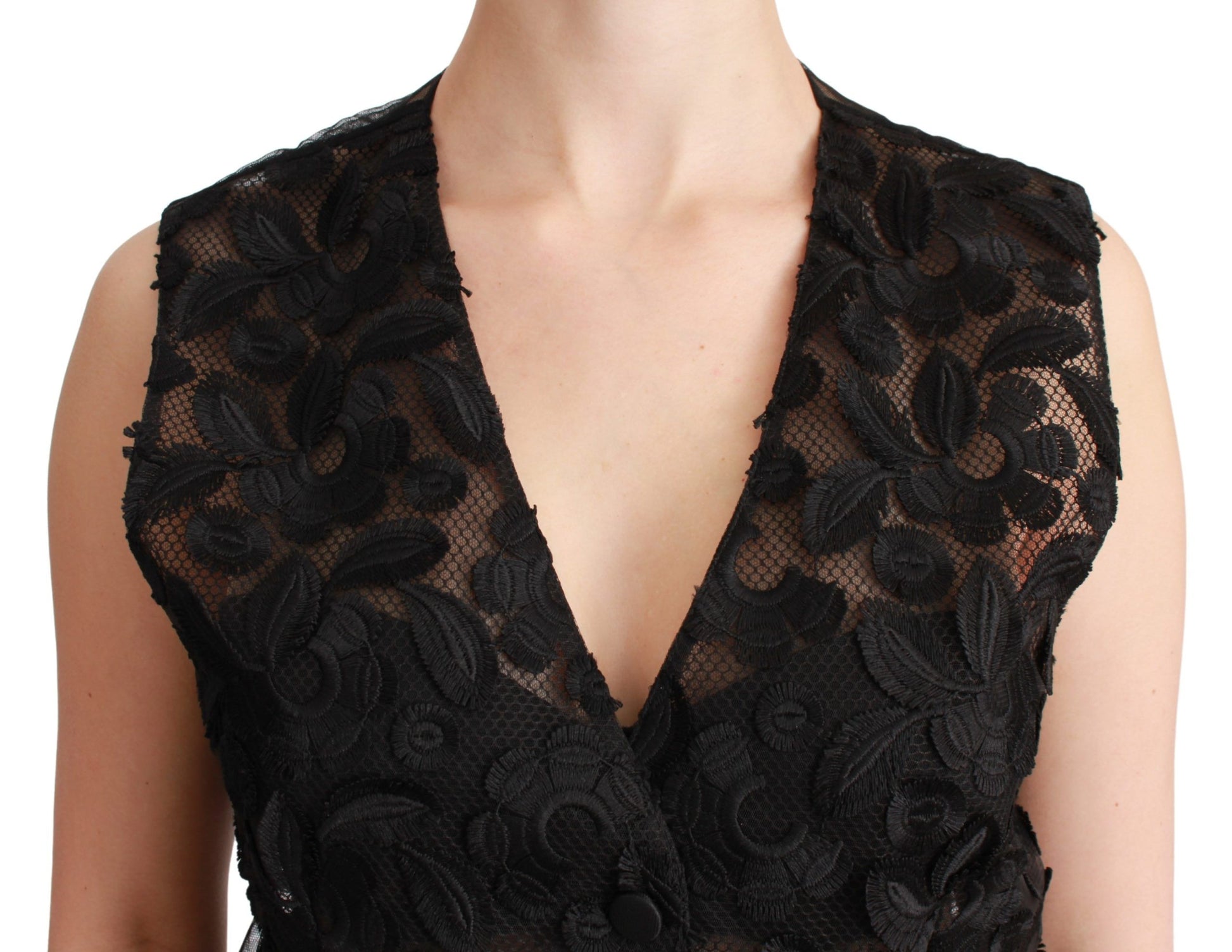 Elegant Floral Black Silk Blend Vest