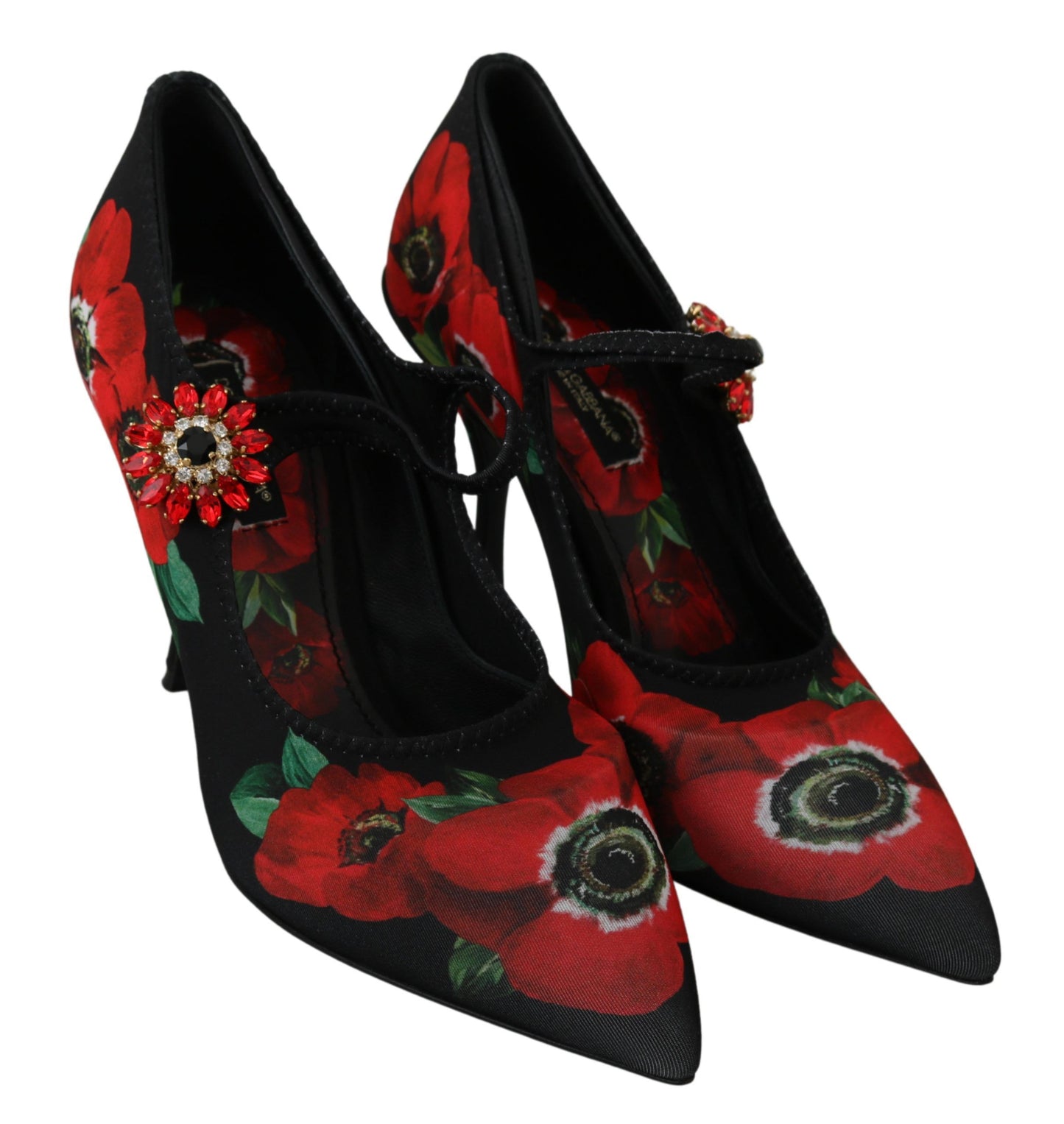 Mary Janes Pumps mit Blumenmuster und Kristalldetail