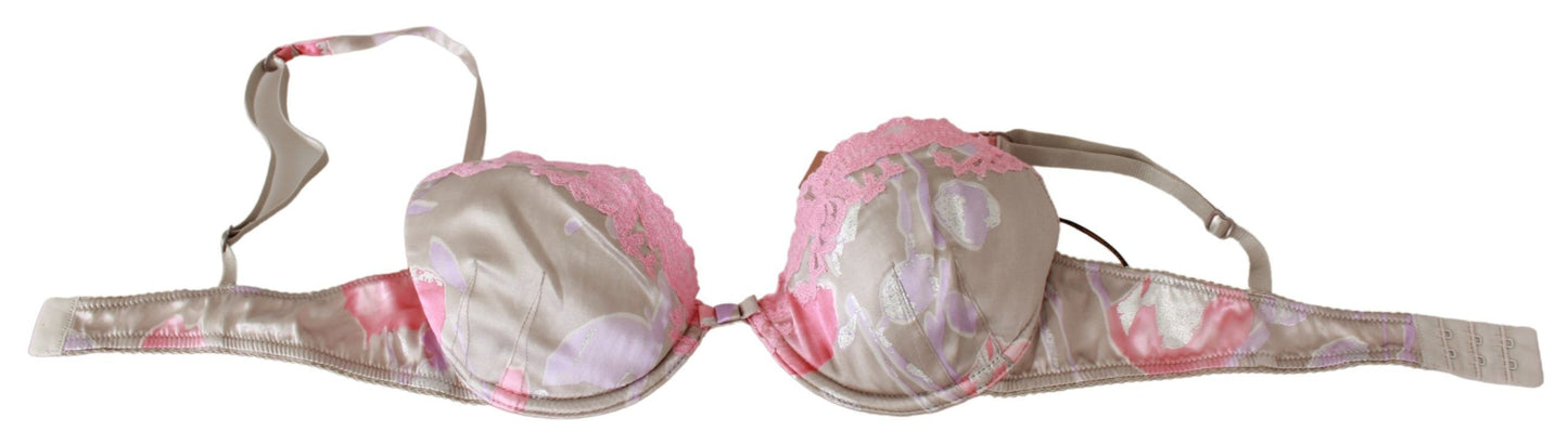 Chic Pink Lace Silk Blend Push Up Bra