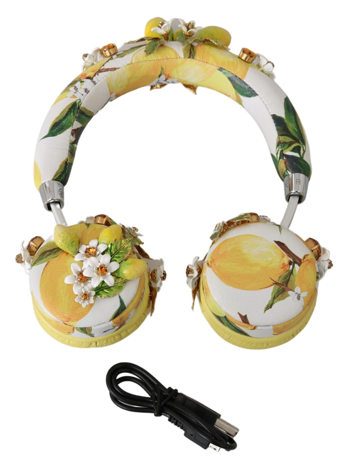 Auriculares glamorosos de cuero adornados con oro