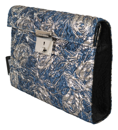 Elegant Blue Croc-Print Briefcase Clutch