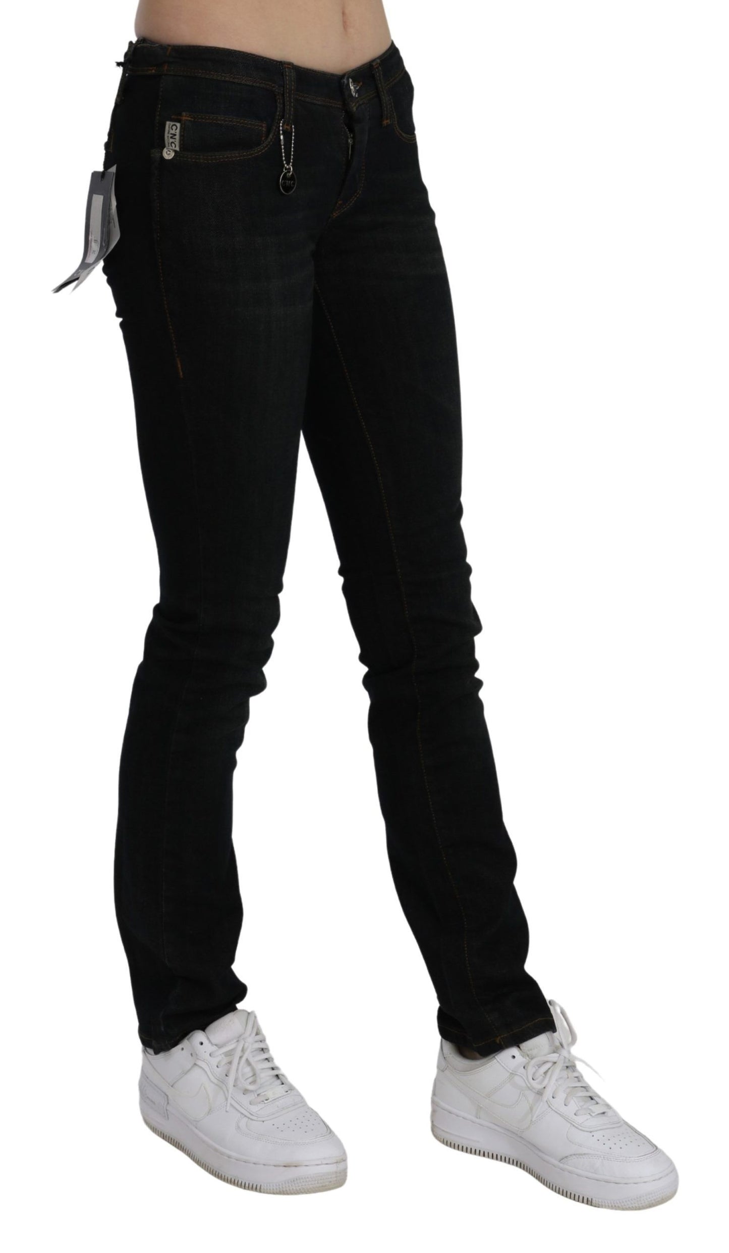 Chic Black Mid Waist Slim Fit Denim Jeans