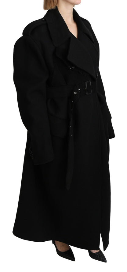 Eleganter schwarzer Woll-Trenchcoat