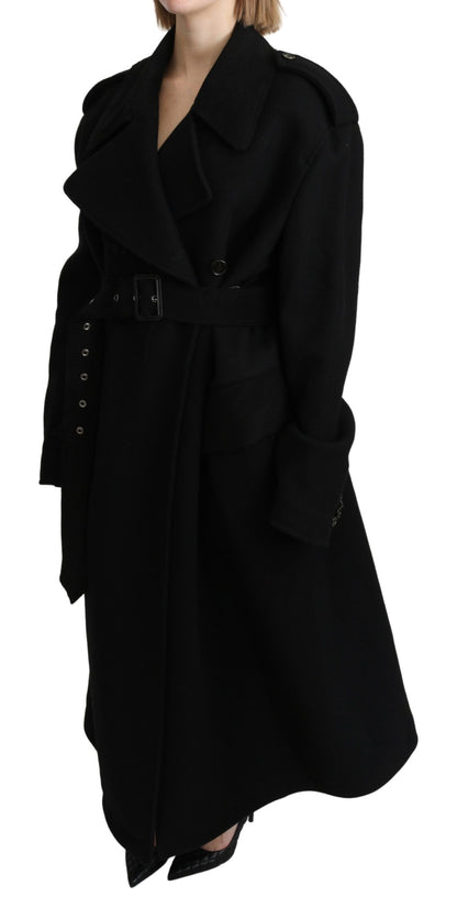 Eleganter schwarzer Woll-Trenchcoat