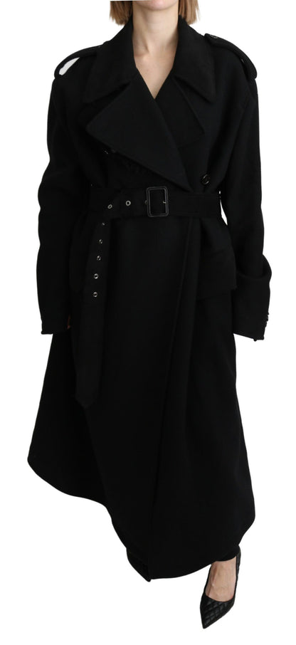 Eleganter schwarzer Woll-Trenchcoat