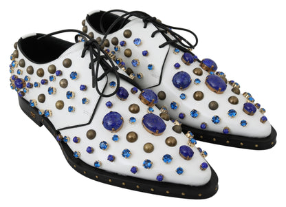 Elegant White Leather Dress Shoes With Crystals