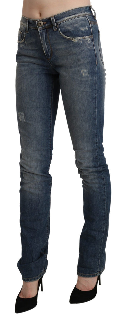 Schicker Skinny-Jeansstoff mit mittlerer Taille in verwaschenem Blau