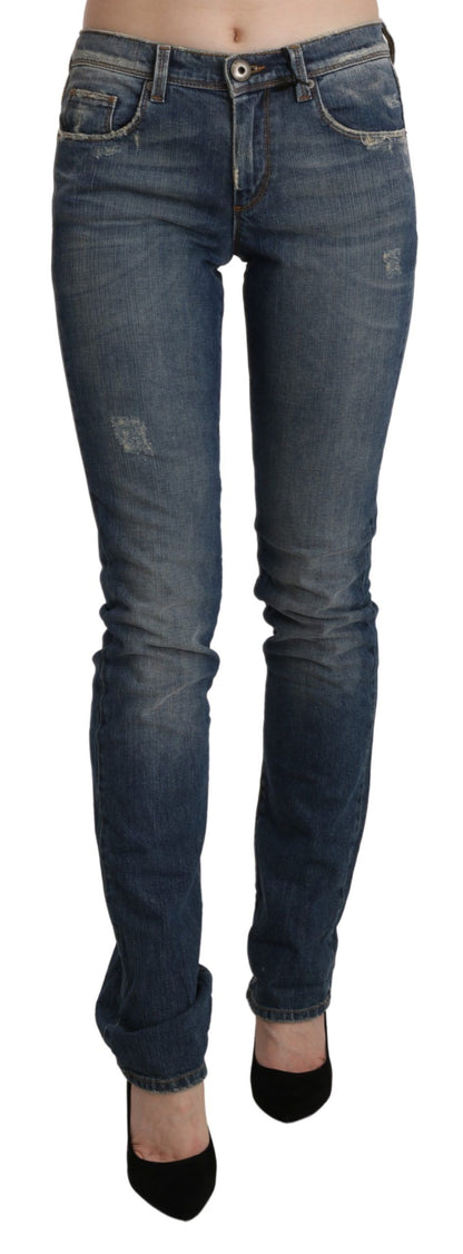 Schicker Skinny-Jeansstoff mit mittlerer Taille in verwaschenem Blau