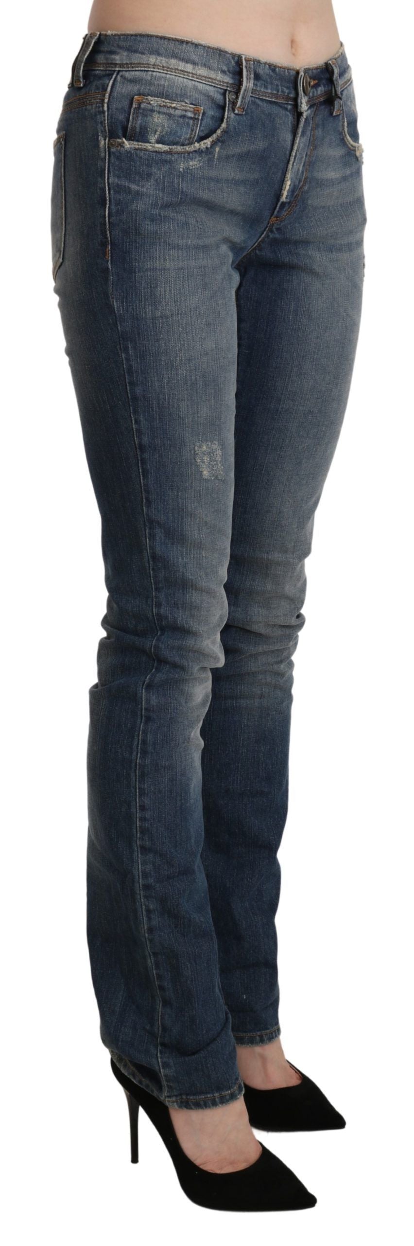 Schicker Skinny-Jeansstoff mit mittlerer Taille in verwaschenem Blau