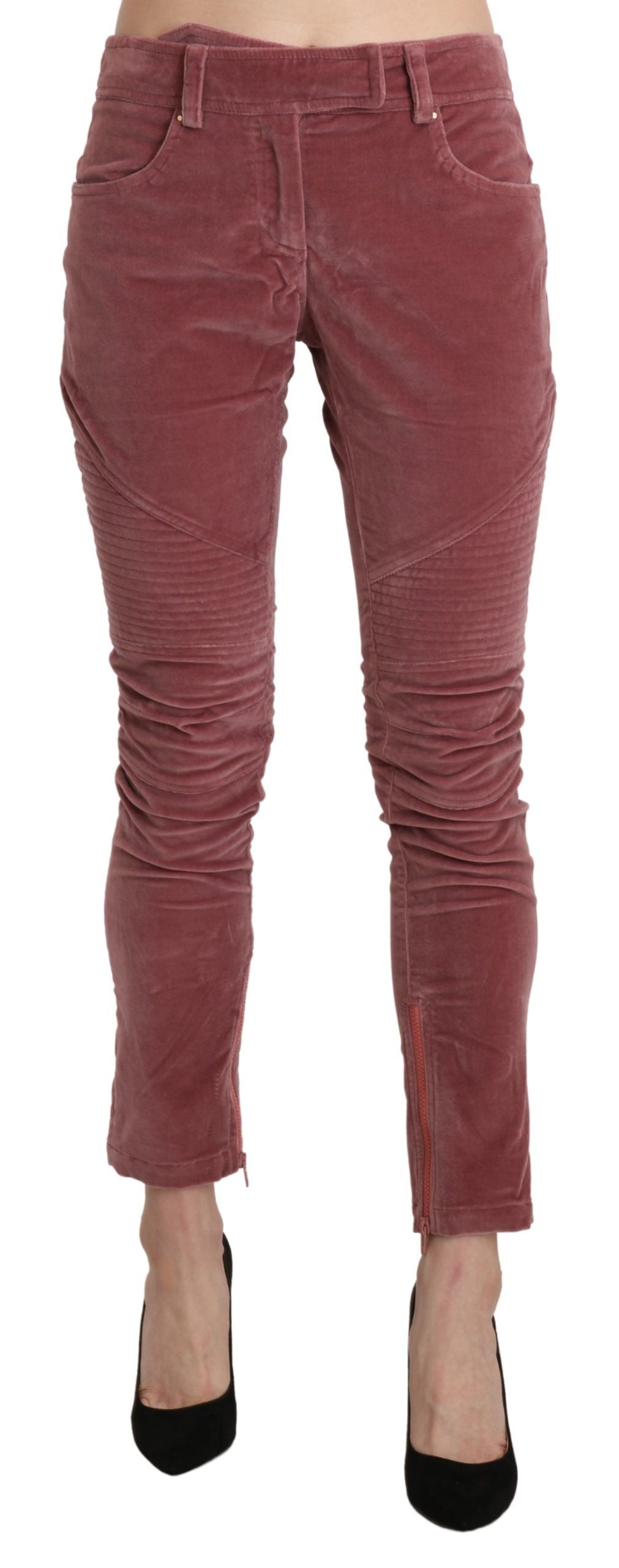 Schicke rote Skinny-Hose mit mittelhohem Bund