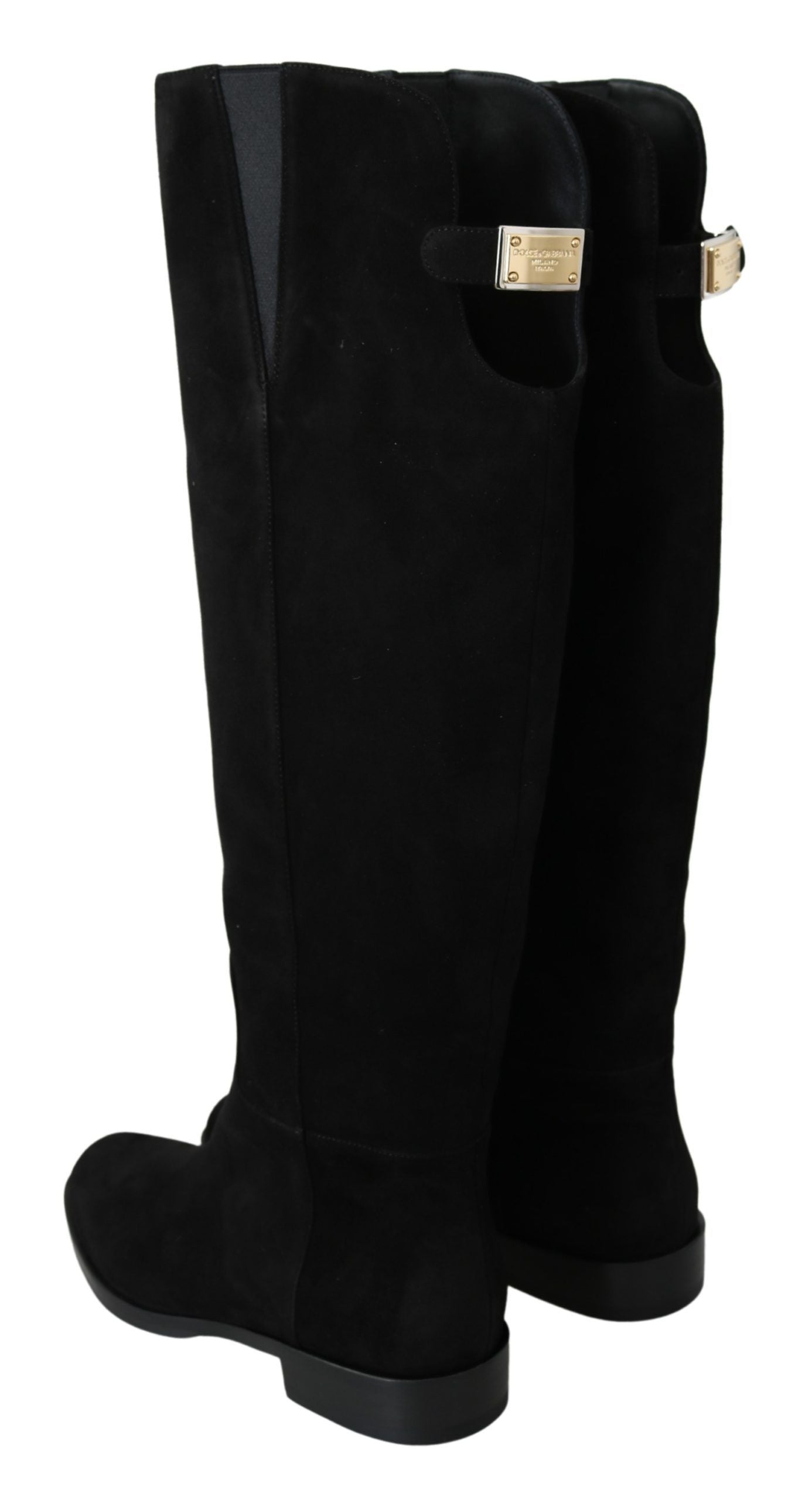 Elegante kniehohe Stiefel aus schwarzem Wildleder