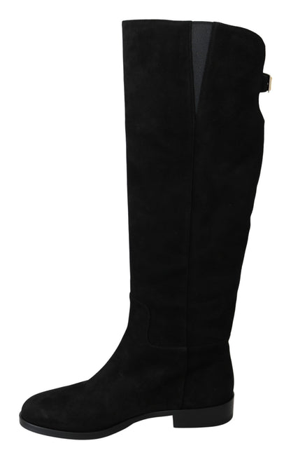 Elegante kniehohe Stiefel aus schwarzem Wildleder