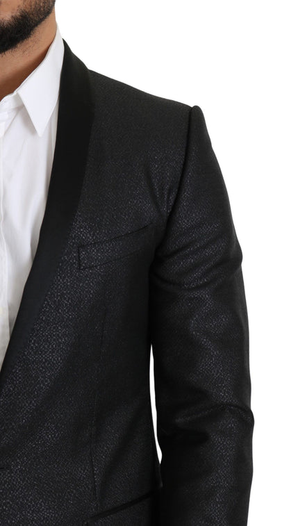 Eleganter schwarzer Jacquard-Slim-Fit-Blazer