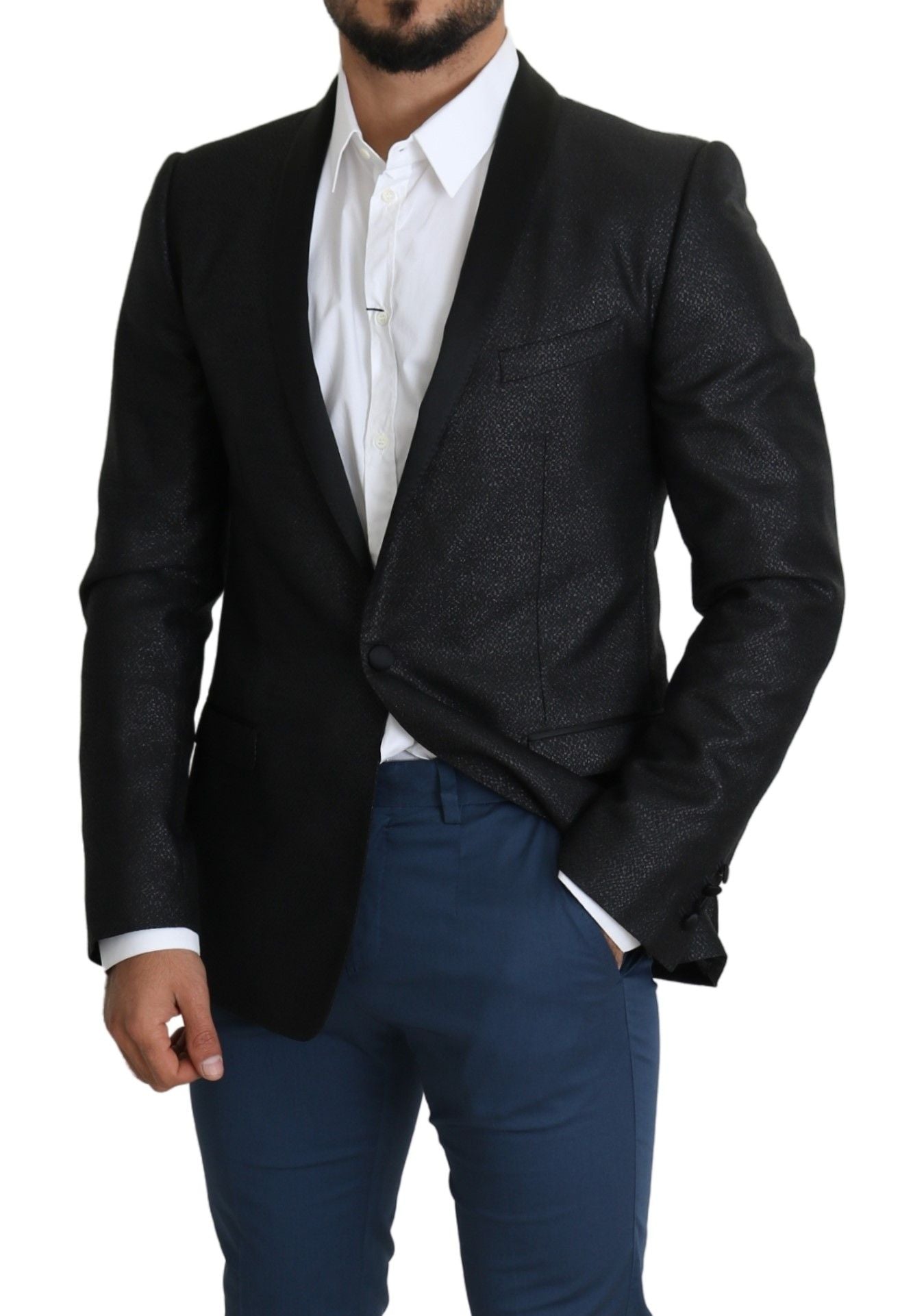 Eleganter schwarzer Jacquard-Slim-Fit-Blazer