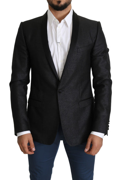 Eleganter schwarzer Jacquard-Slim-Fit-Blazer