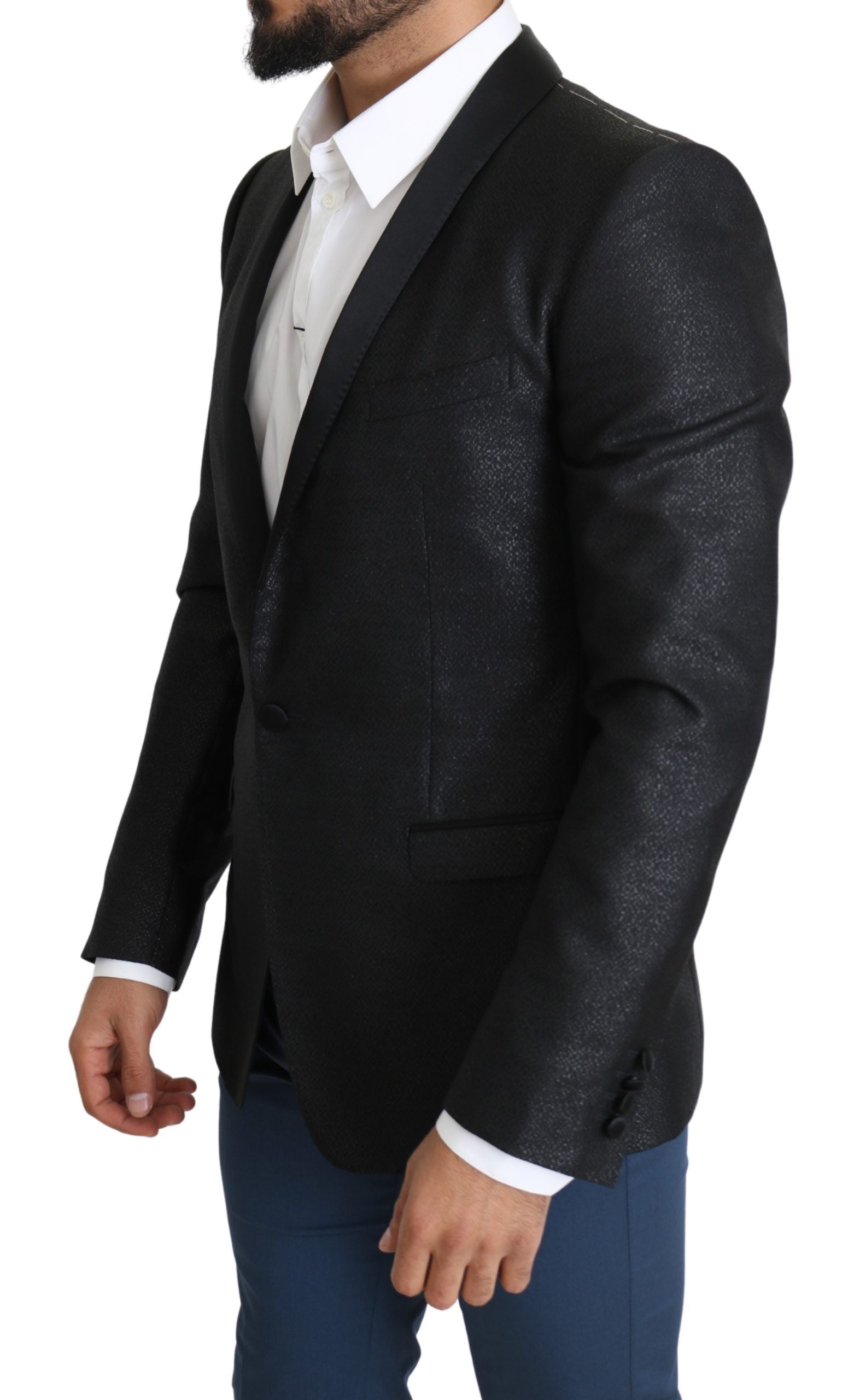 Eleganter schwarzer Jacquard-Slim-Fit-Blazer