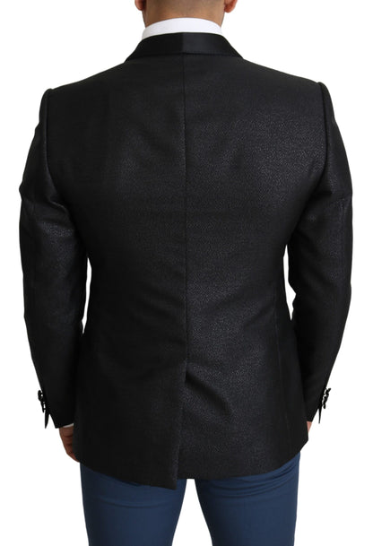 Eleganter schwarzer Jacquard-Slim-Fit-Blazer