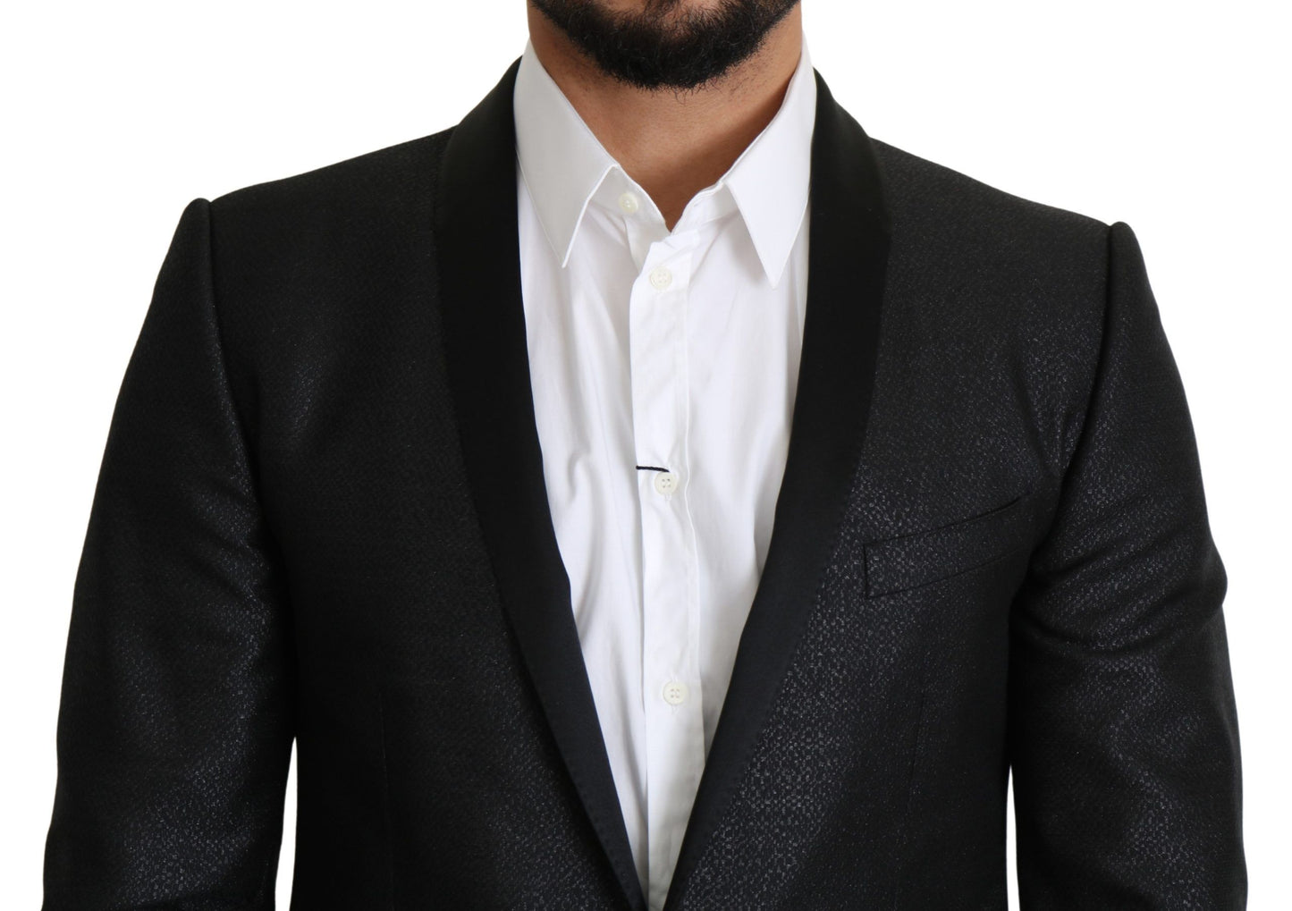 Eleganter schwarzer Jacquard-Slim-Fit-Blazer