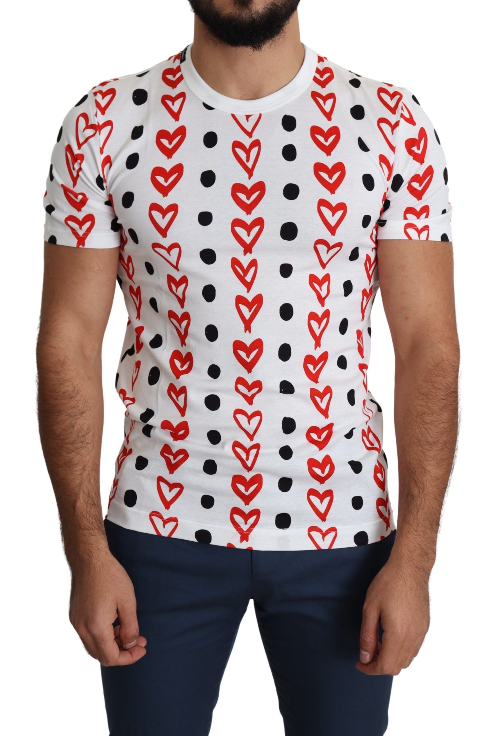 Camiseta elegante de algodón blanco con estampado de corazones