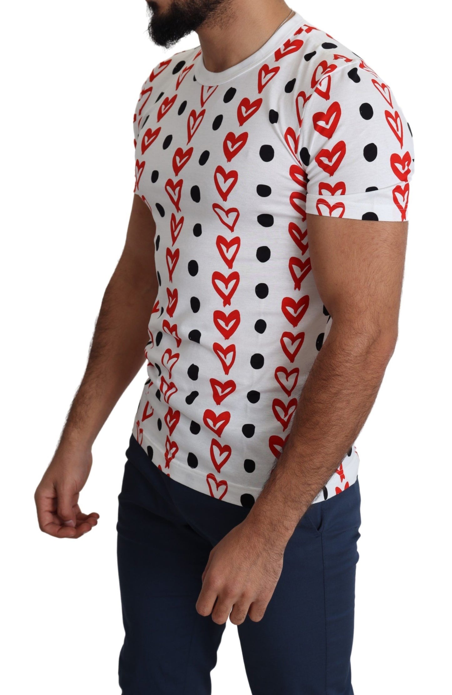 Camiseta elegante de algodón blanco con estampado de corazones