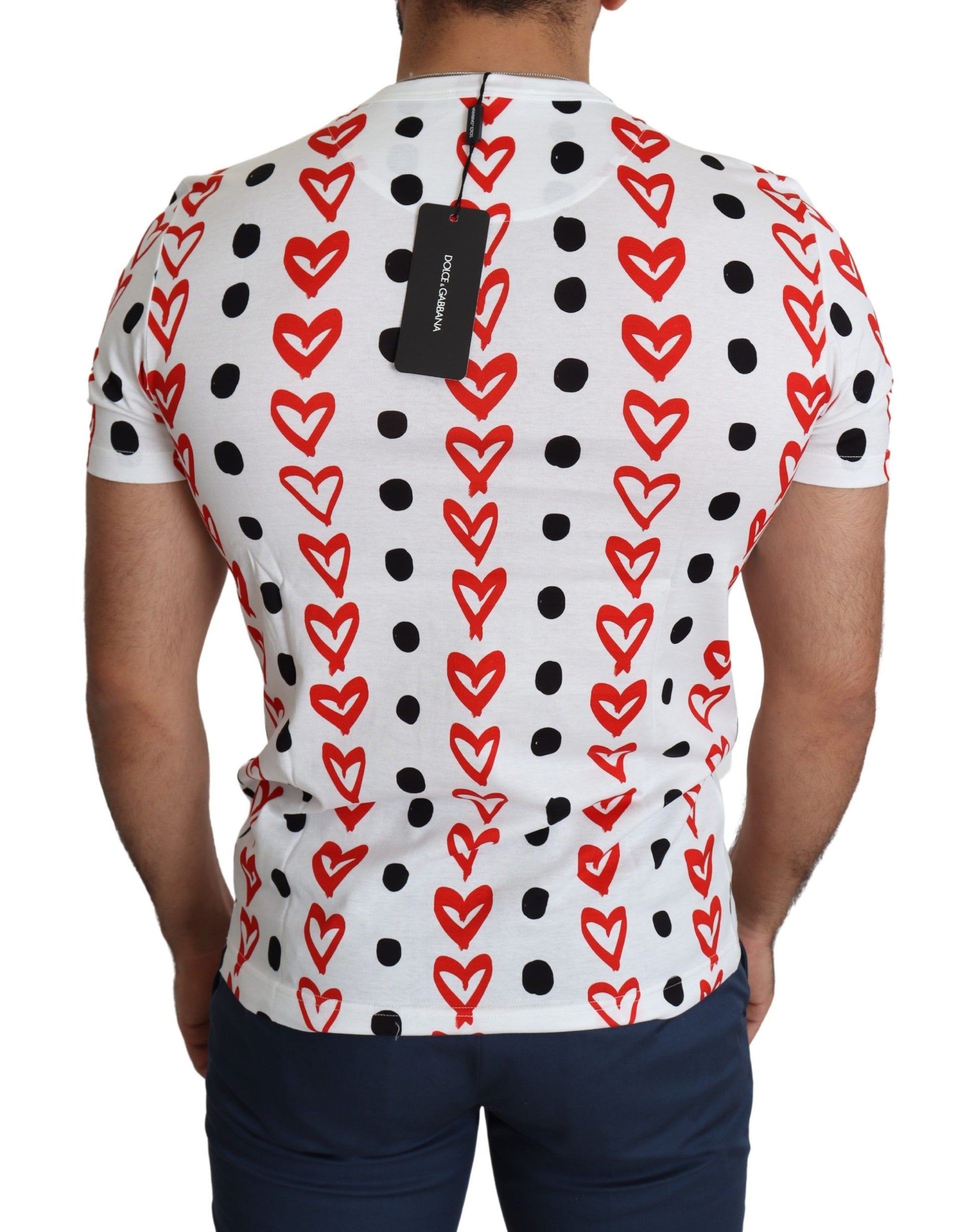 Camiseta elegante de algodón blanco con estampado de corazones