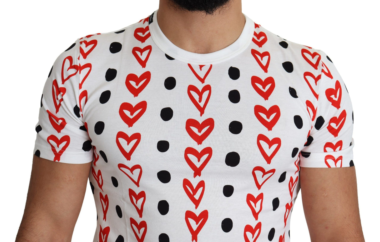 Camiseta elegante de algodón blanco con estampado de corazones