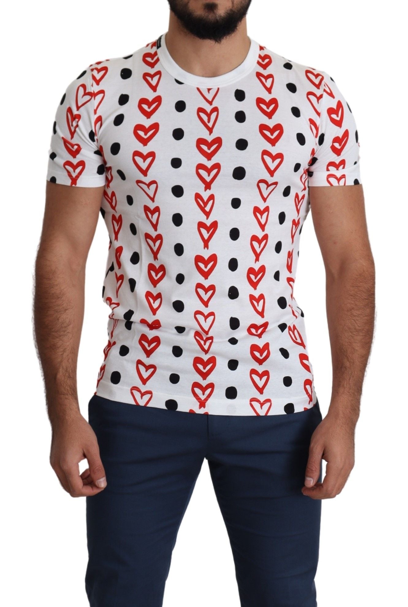 Camiseta elegante de algodón blanco con estampado de corazones