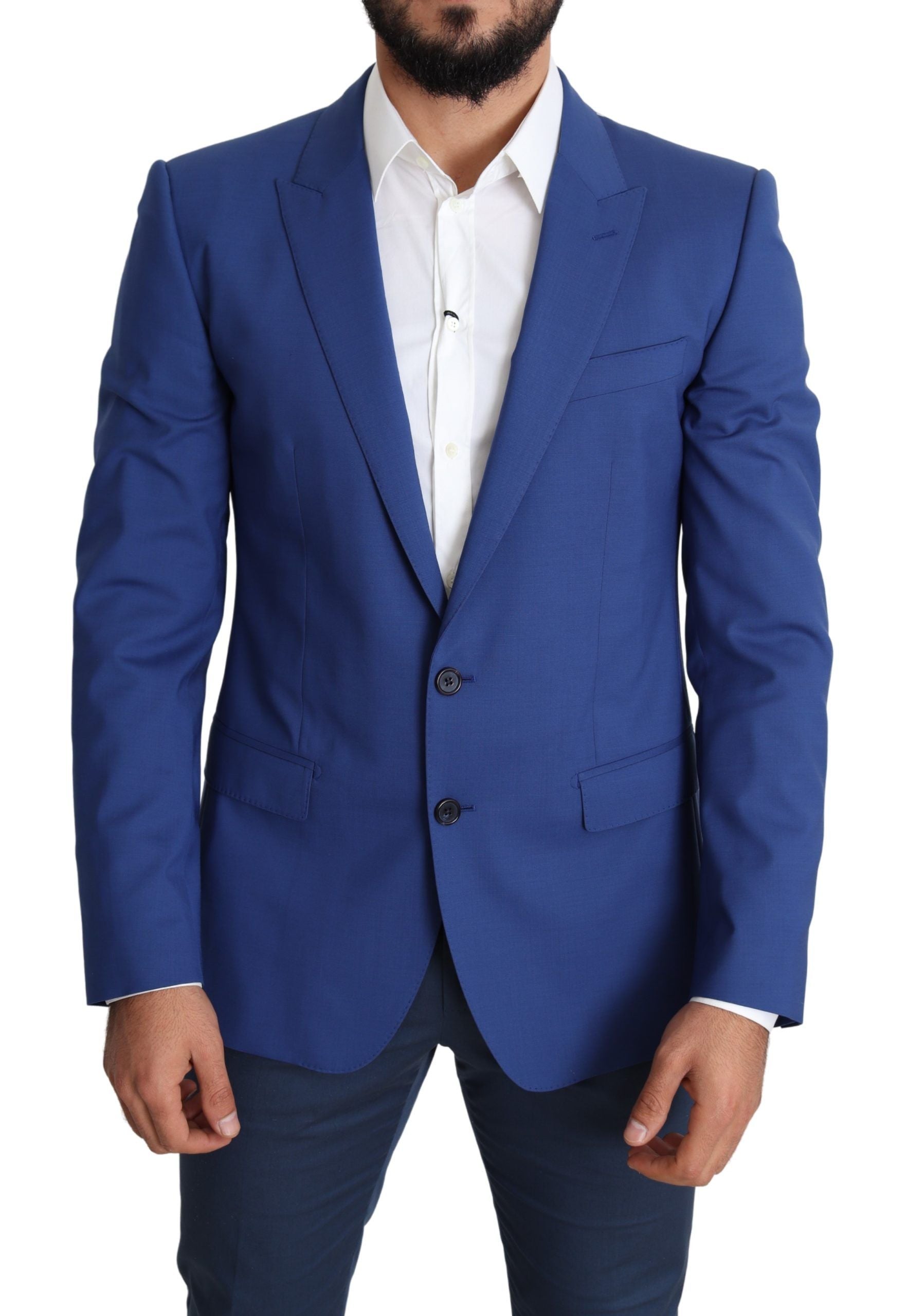 Chaqueta blazer tipo martini de lana azul exquisita