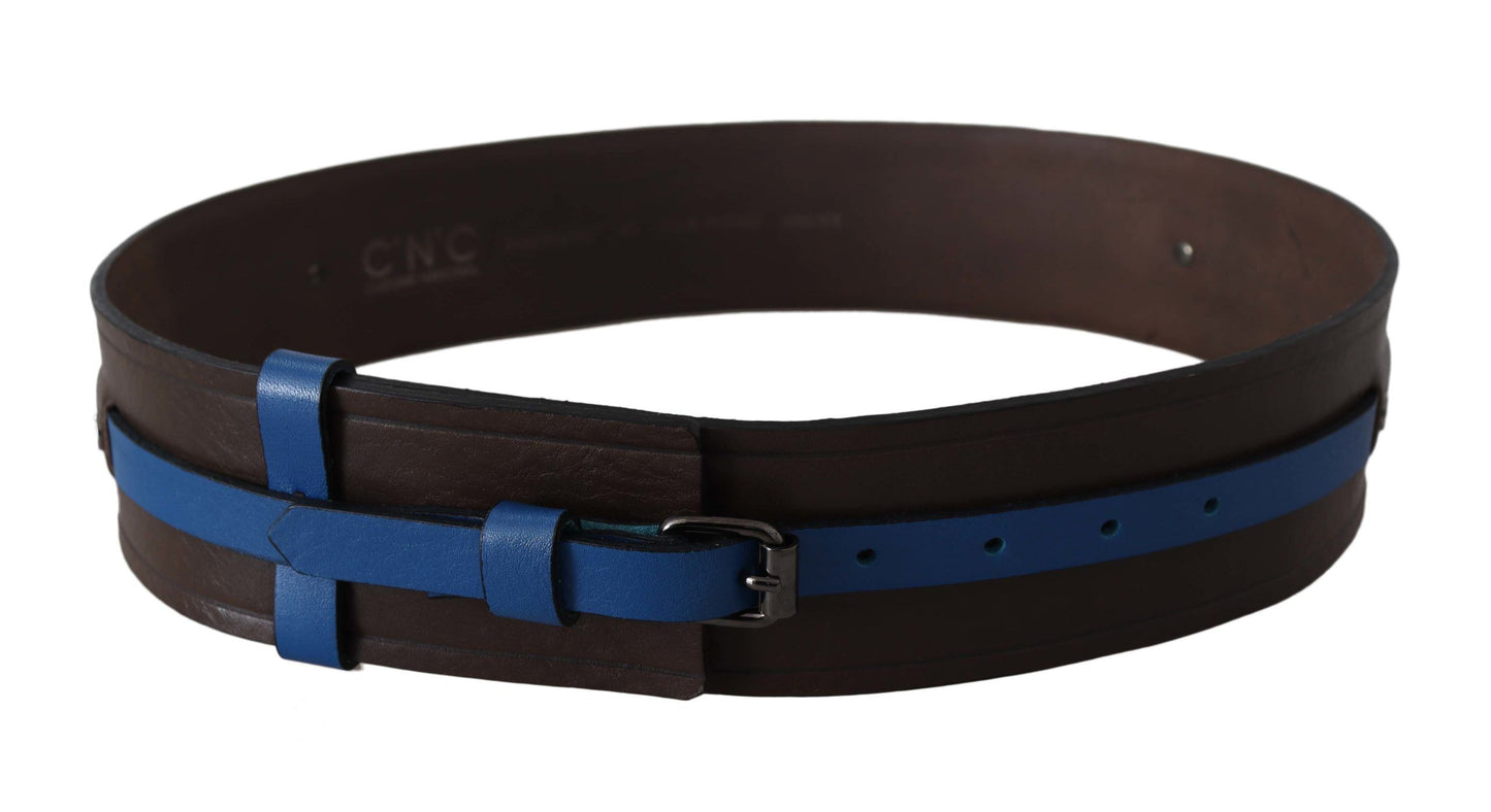 Elegant Brown Leather Belt with Blue Lining