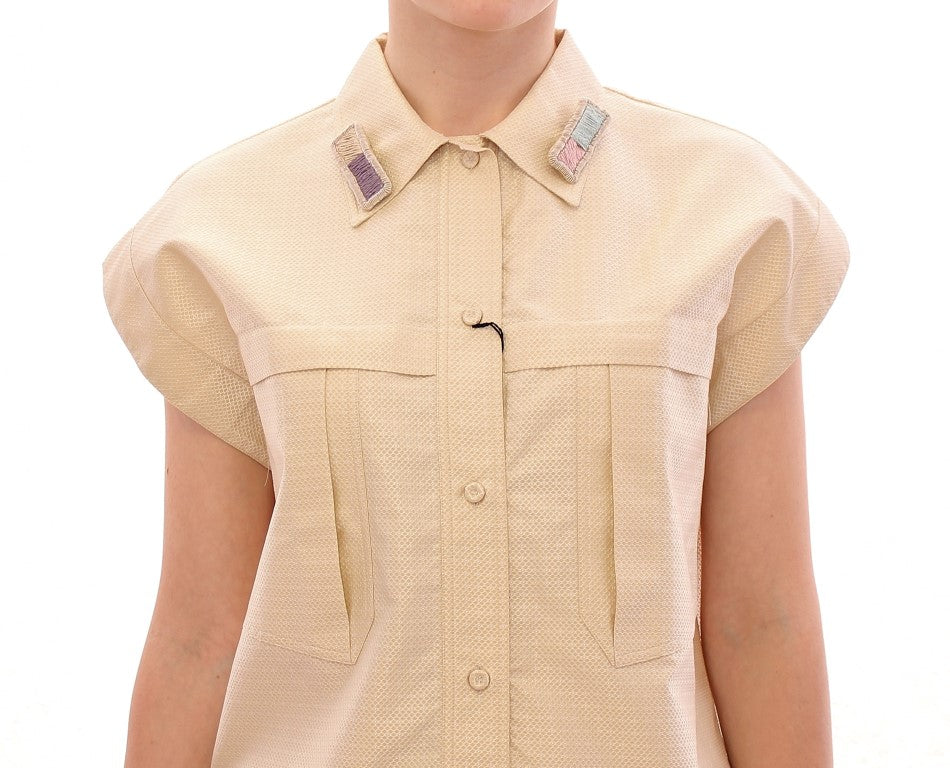 Elegante blusa sin mangas color beige