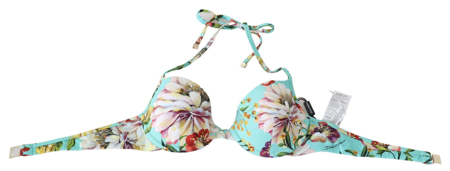 Top de bikini elegante con estampado floral verde menta