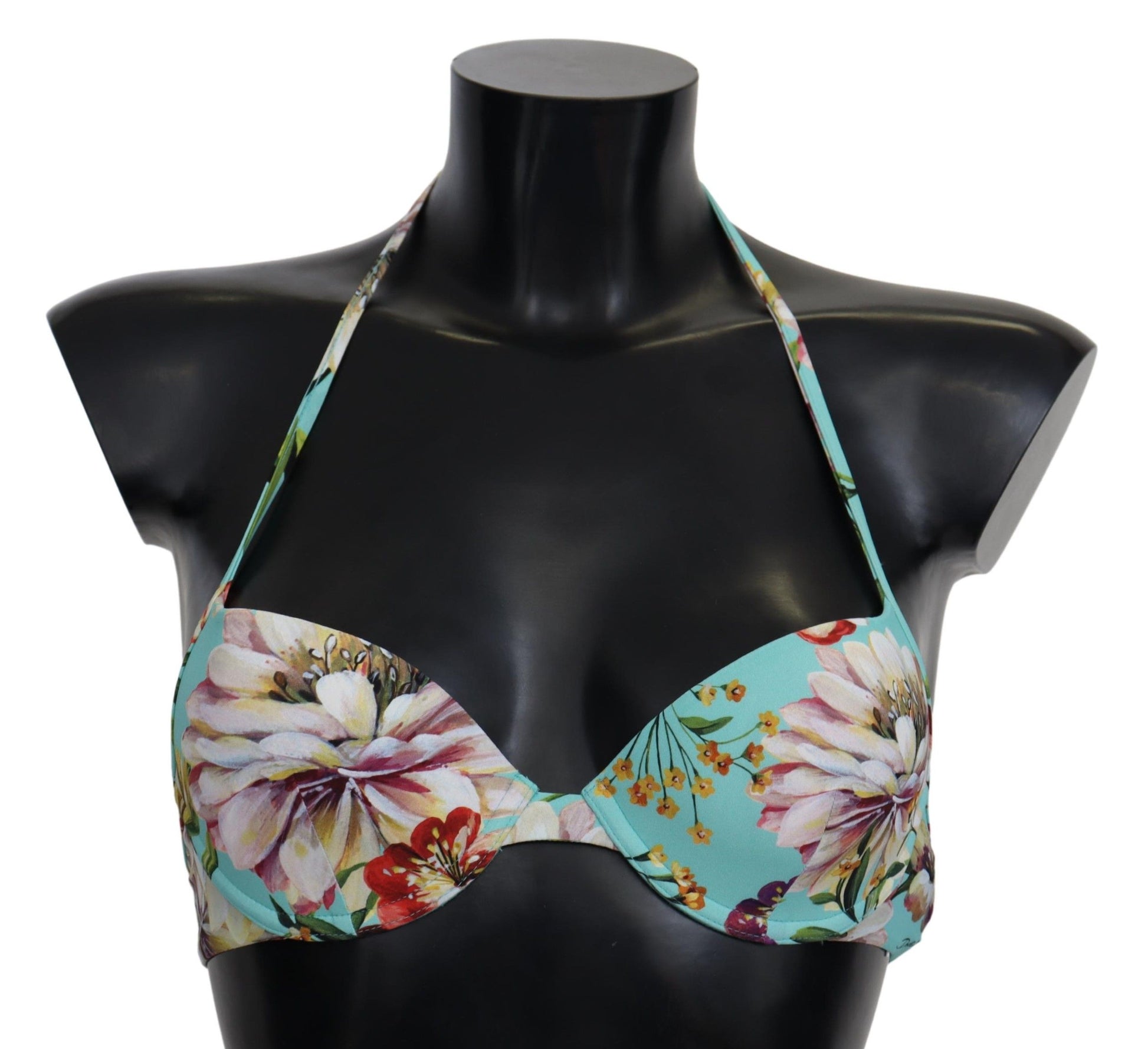 Top de bikini elegante con estampado floral verde menta