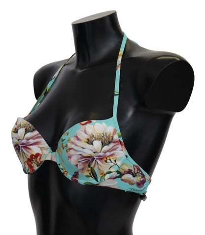 Top de bikini elegante con estampado floral verde menta