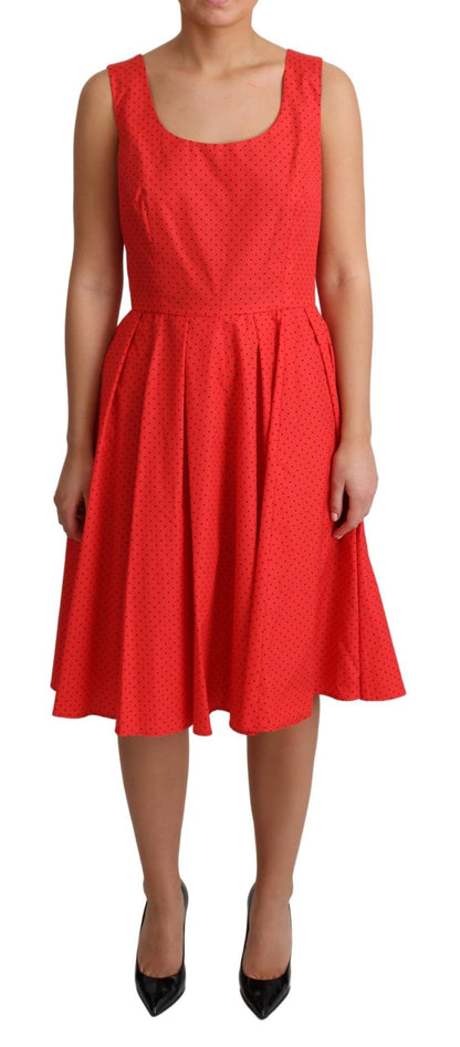 Elegant Polka Dotted A-Line Sleeveless Dress