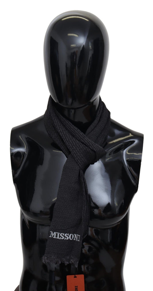 Elegant Black Wool Fringed Scarf