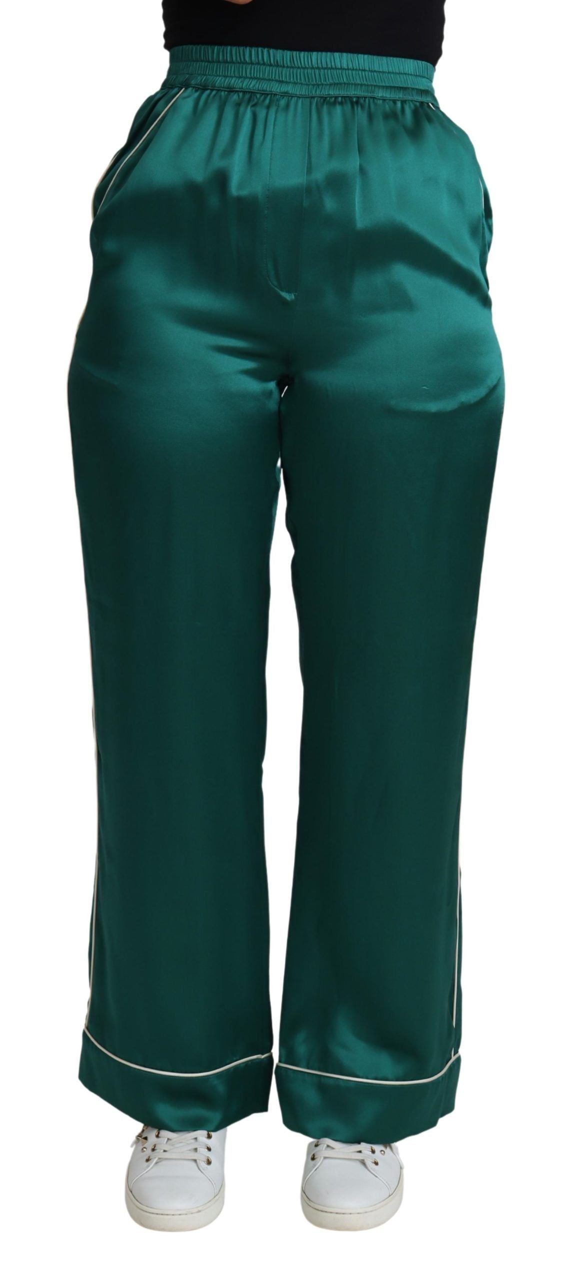 Pantalones de pijama de seda exquisitos en verde intenso