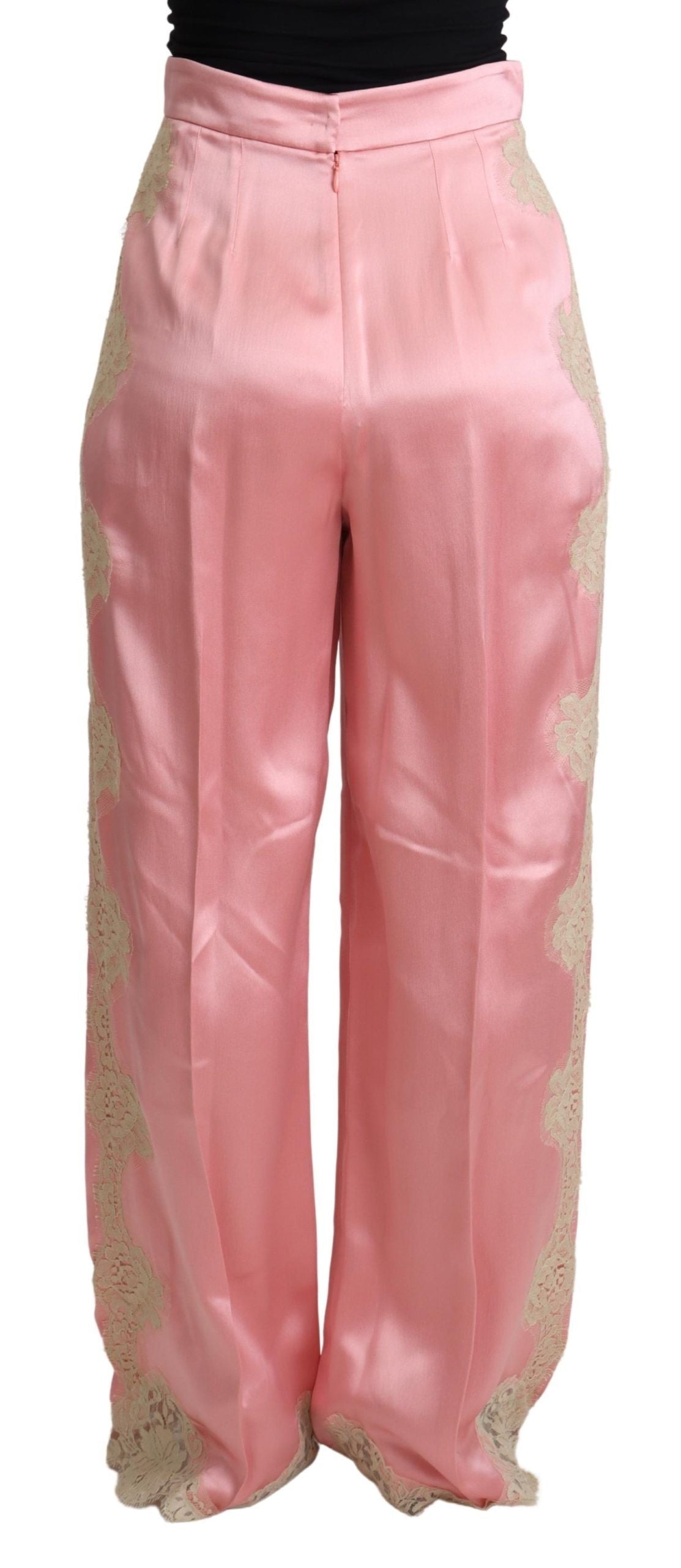 Pantalones anchos de satén con mezcla de seda en color rosa