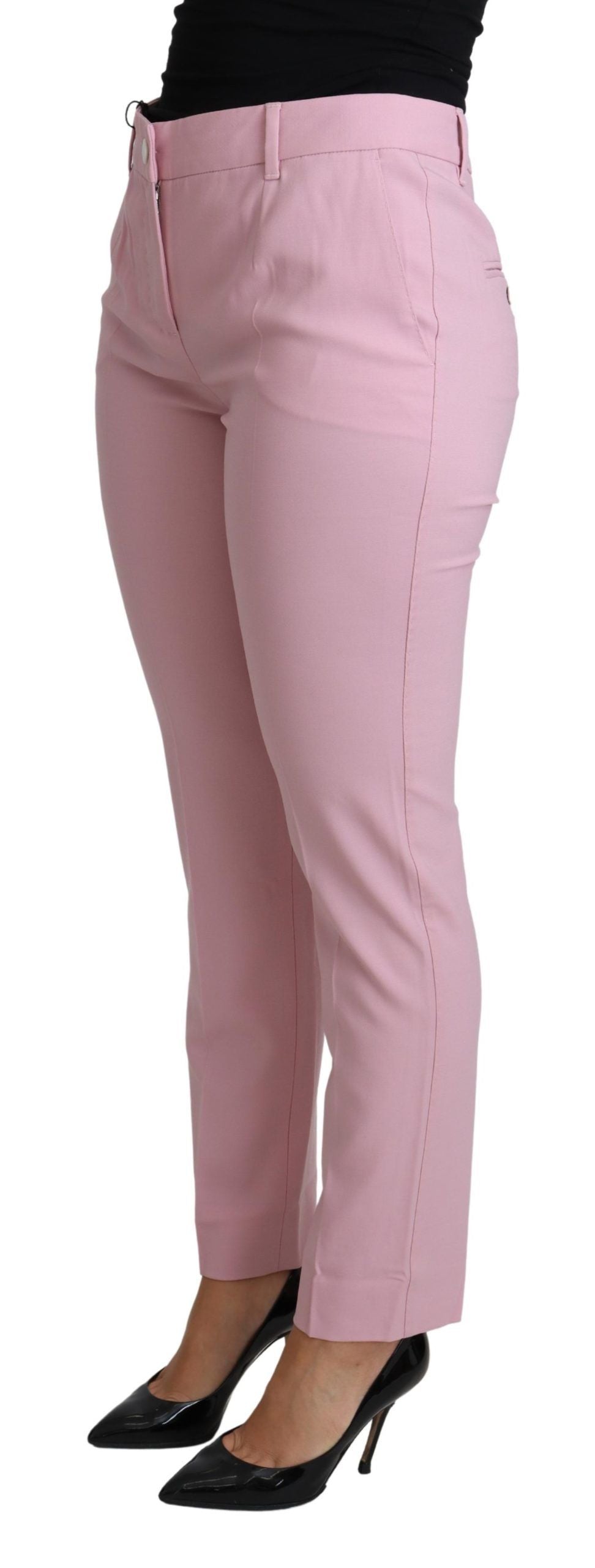 Pantalones elegantes de lana de talle alto en color rosa