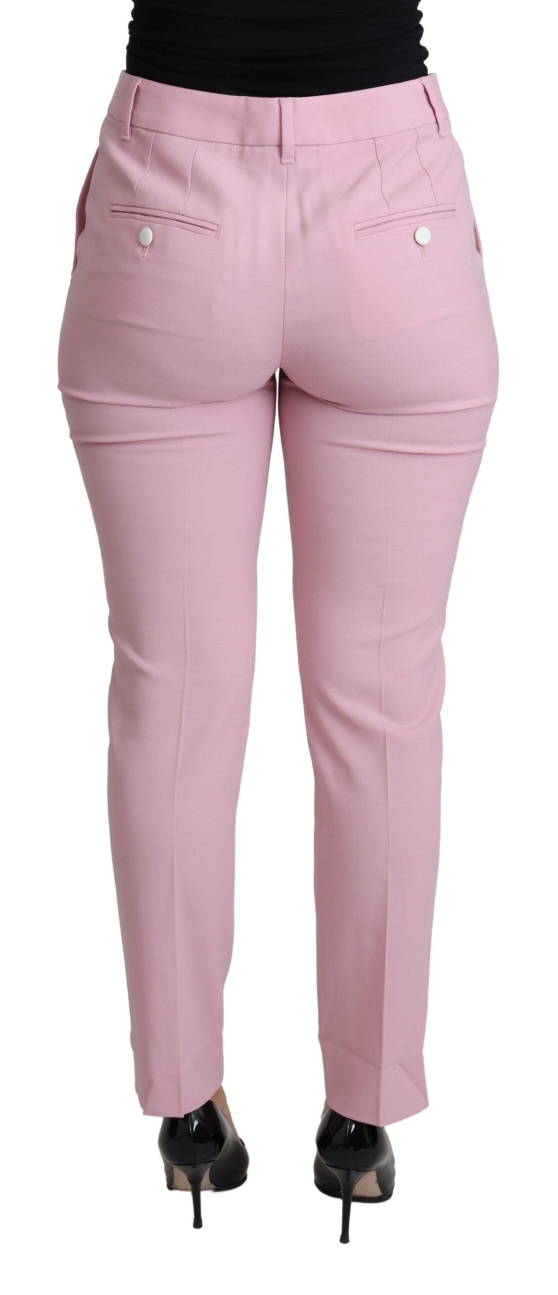 Pantalones elegantes de lana de talle alto en color rosa